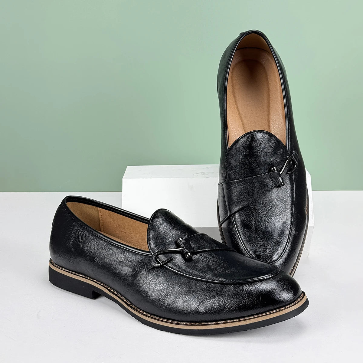 Men’s Formal Leather Loafers – British Style Pointed Toe Slip-On Dress Shoes