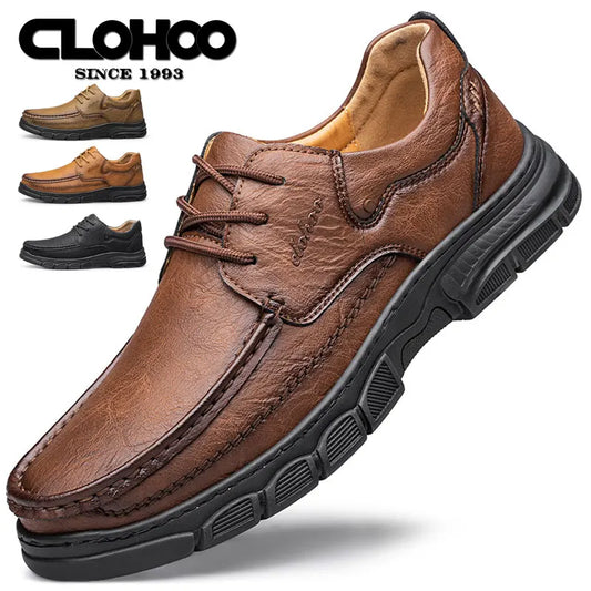 CLOHOO Men’s Handmade Leather Loafers – Breathable Casual Shoes with Thick Rubber Sole