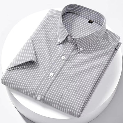 Men’s Luxury Oxford Shirt – 100% Cotton Short Sleeve Slim Fit Business Casual Top