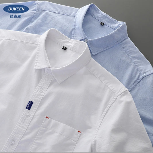 Men’s 100% Cotton Oxford Shirt – Short Sleeve Solid Color Casual Summer Top