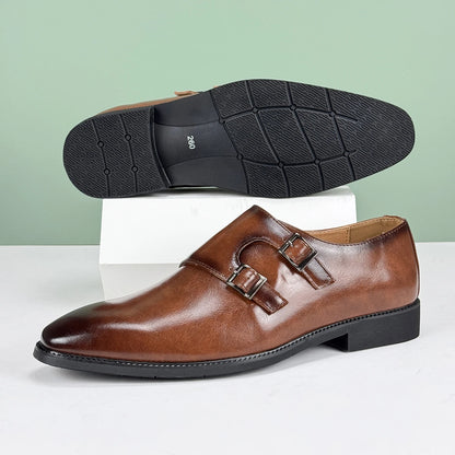 Men’s 2025 British Derby Shoes – Breathable Leather with Adjustable Buckle for Business & Weddings