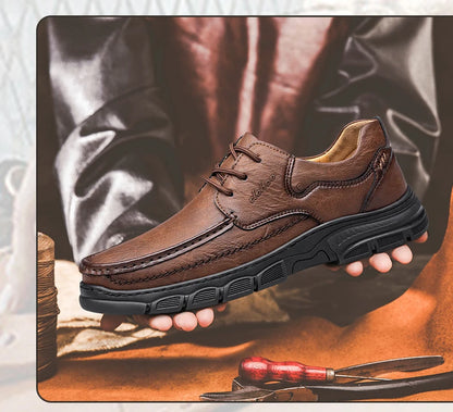 CLOHOO Men’s Handmade Leather Loafers – Breathable Casual Shoes with Thick Rubber Sole