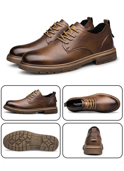 CLOHOO Men’s Handmade Leather Shoes – Classic Business Casual Lace-Up with Soft Breathable Sole