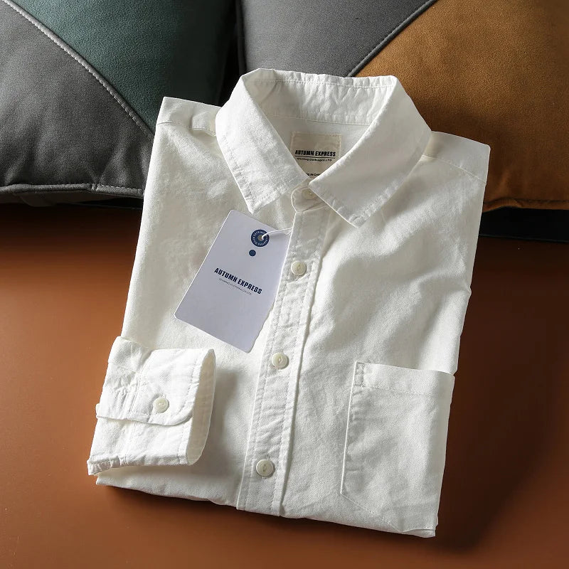 Japanese Short Sleeve Loose Fit Ox Cloth Men's Breathable Cotton