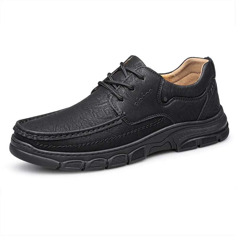 CLOHOO Men’s Handmade Leather Loafers – Breathable Casual Shoes with Thick Rubber Sole