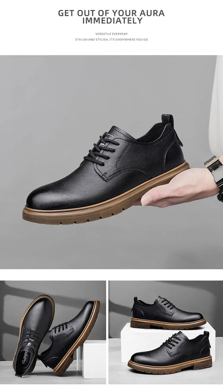 CLOHOO Men’s Handmade Leather Shoes – Classic Business Casual Lace-Up with Soft Breathable Sole