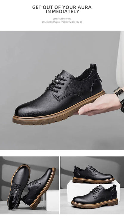 CLOHOO Men’s Handmade Leather Shoes – Classic Business Casual Lace-Up with Soft Breathable Sole