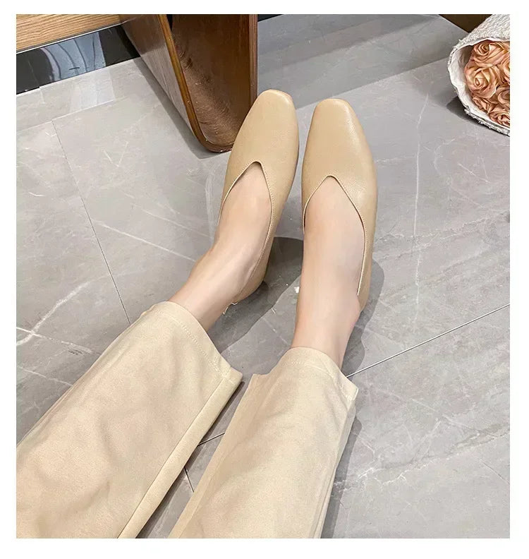 Women’s Genuine Leather Loafers – Low Heel, Round Toe, Casual Style