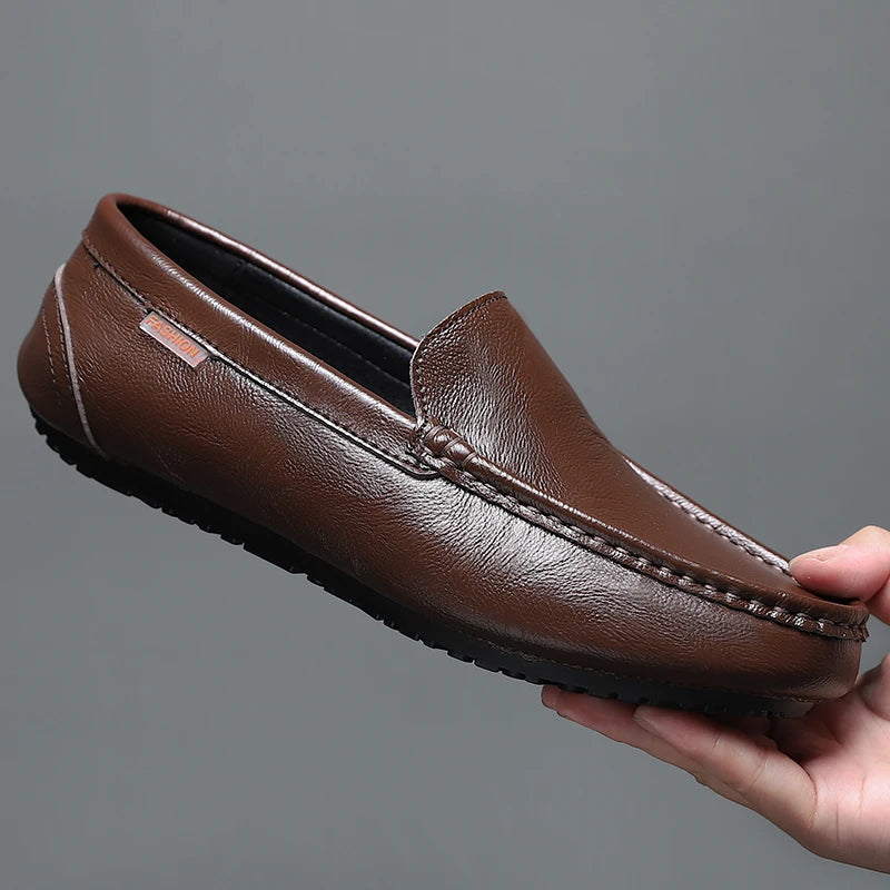 Men’s Shoes – Summer Breathable Leather Doudou Shoes, Handmade Casual Fashion Slip-On Single Shoes