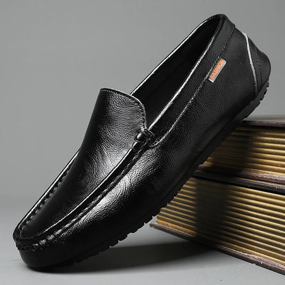 Men’s Shoes – Summer Breathable Leather Doudou Shoes, Handmade Casual Fashion Slip-On Single Shoes