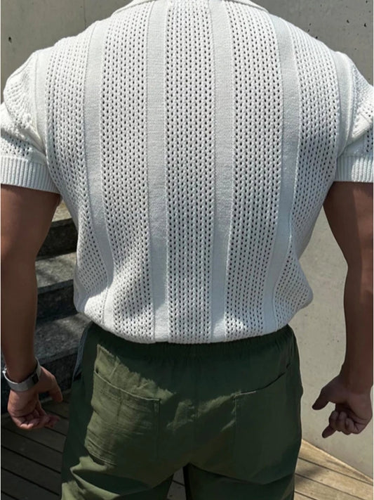 Breezy White Knit Tee – Stylish Hollow Design for Cool Summer Comfort