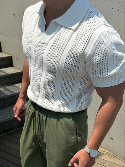 Breezy White Knit Tee – Stylish Hollow Design for Cool Summer Comfort